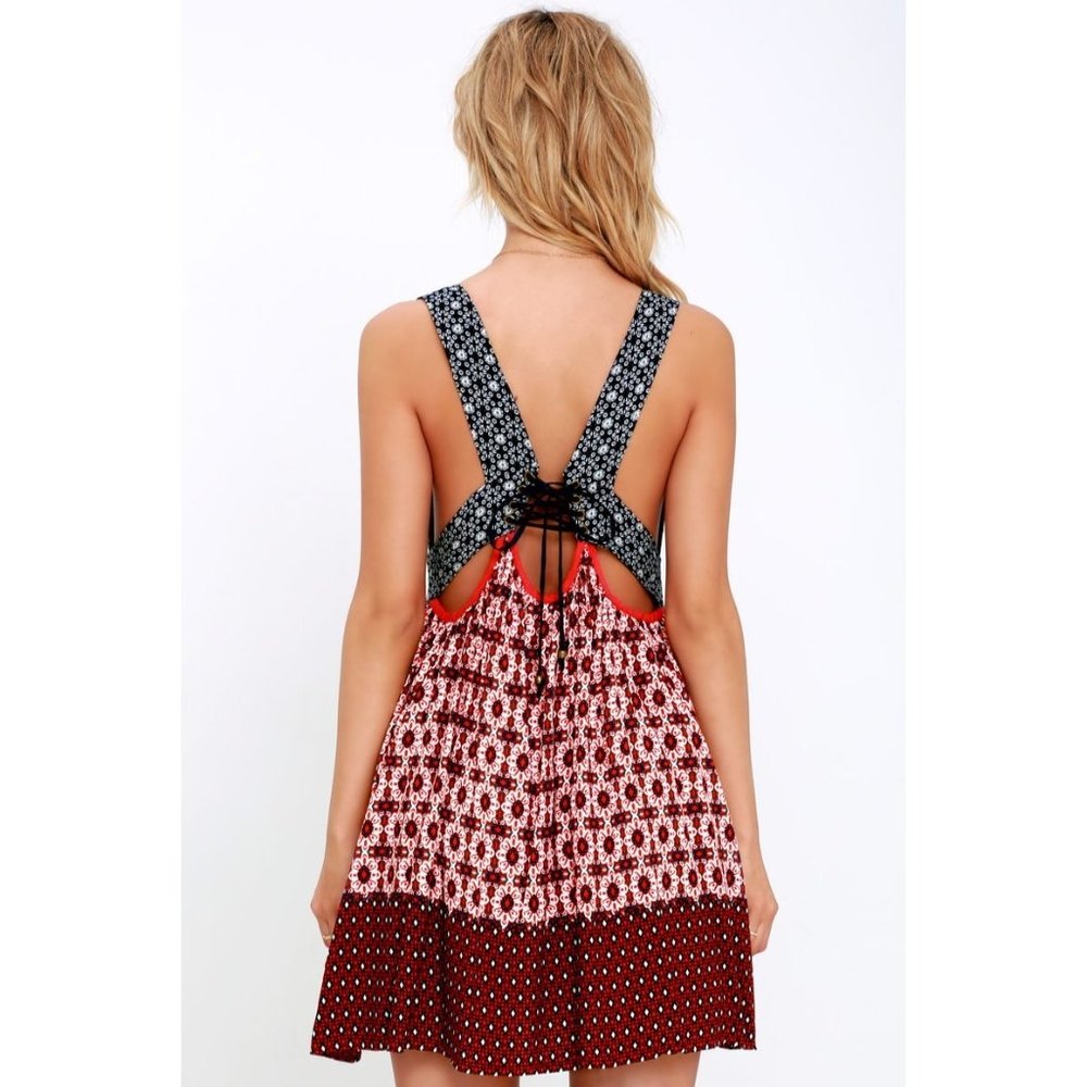 Lulus SIZE XS La Vie en Roses Navy Blue and Red Floral Print Sundress Dress - Picture 4 of 7